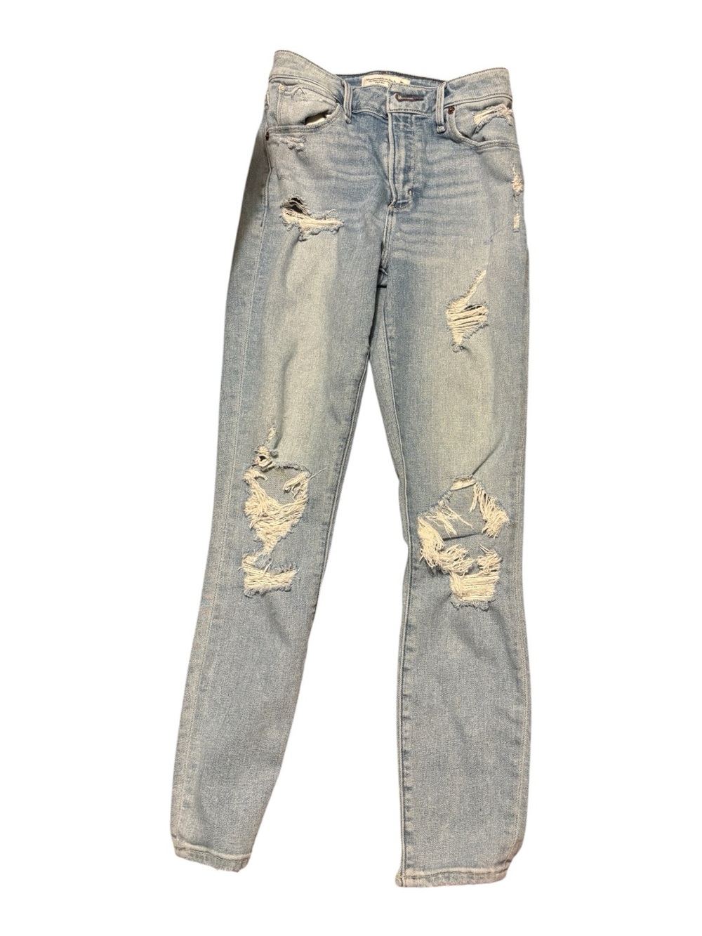 Abercrombie & Fitch Light Blue Distressed Straight-Leg Jeans